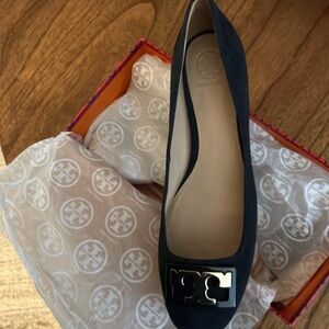 Tory Burch Women's Navy Flats with Silver Accent
